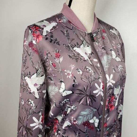 Aeropostale Purple Floral Satin Bomber Jacket M - Picture 12 of 16